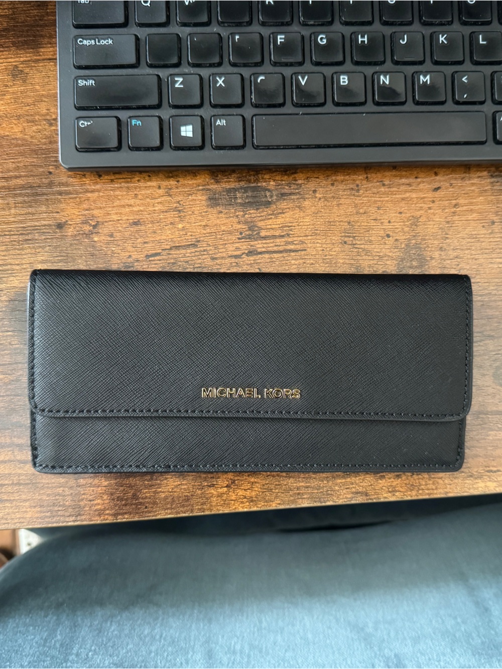 Michael Kors Black Saffiano Leather Card Holder and wallet with Gold Logo